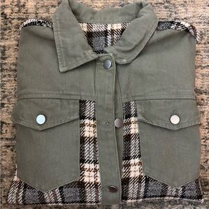 Green and Plaid Button-Up Jacket